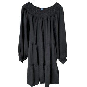 Old Navy Black Tiered Peasant Dress XL Smocked Cotton Blend Pockets Knee Length